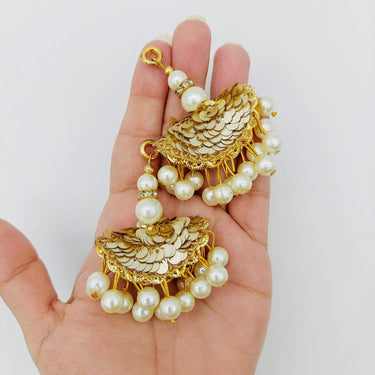 Off White Pearl Beads and Gold Sequins Tassels Latkan, Indian Latkans, Blouse Latkan